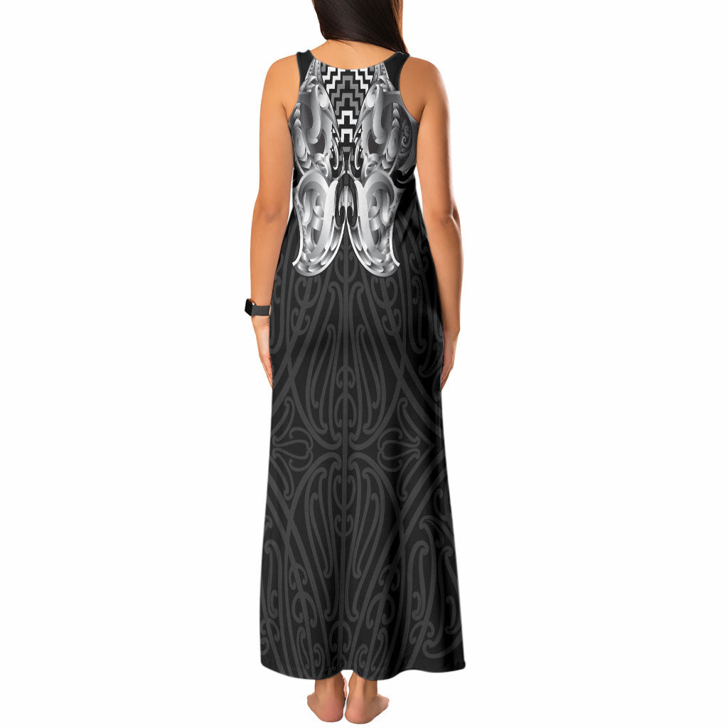 Aotearoa Kowhaiwhai Poutama Black Motif Tank Maxi Dress