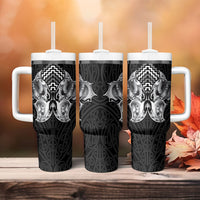 Aotearoa Kowhaiwhai Poutama Black Motif Tumbler With Handle