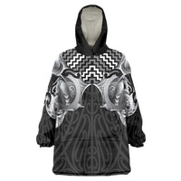 Aotearoa Kowhaiwhai Poutama Black Motif Wearable Blanket Hoodie LT9 One Size Black - Polynesian Pride