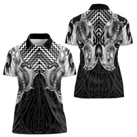 Aotearoa Kowhaiwhai Poutama Black Motif Women Polo Shirt LT9 - Polynesian Pride