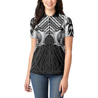 Aotearoa Kowhaiwhai Poutama Black Motif Women Polo Shirt LT9 - Polynesian Pride