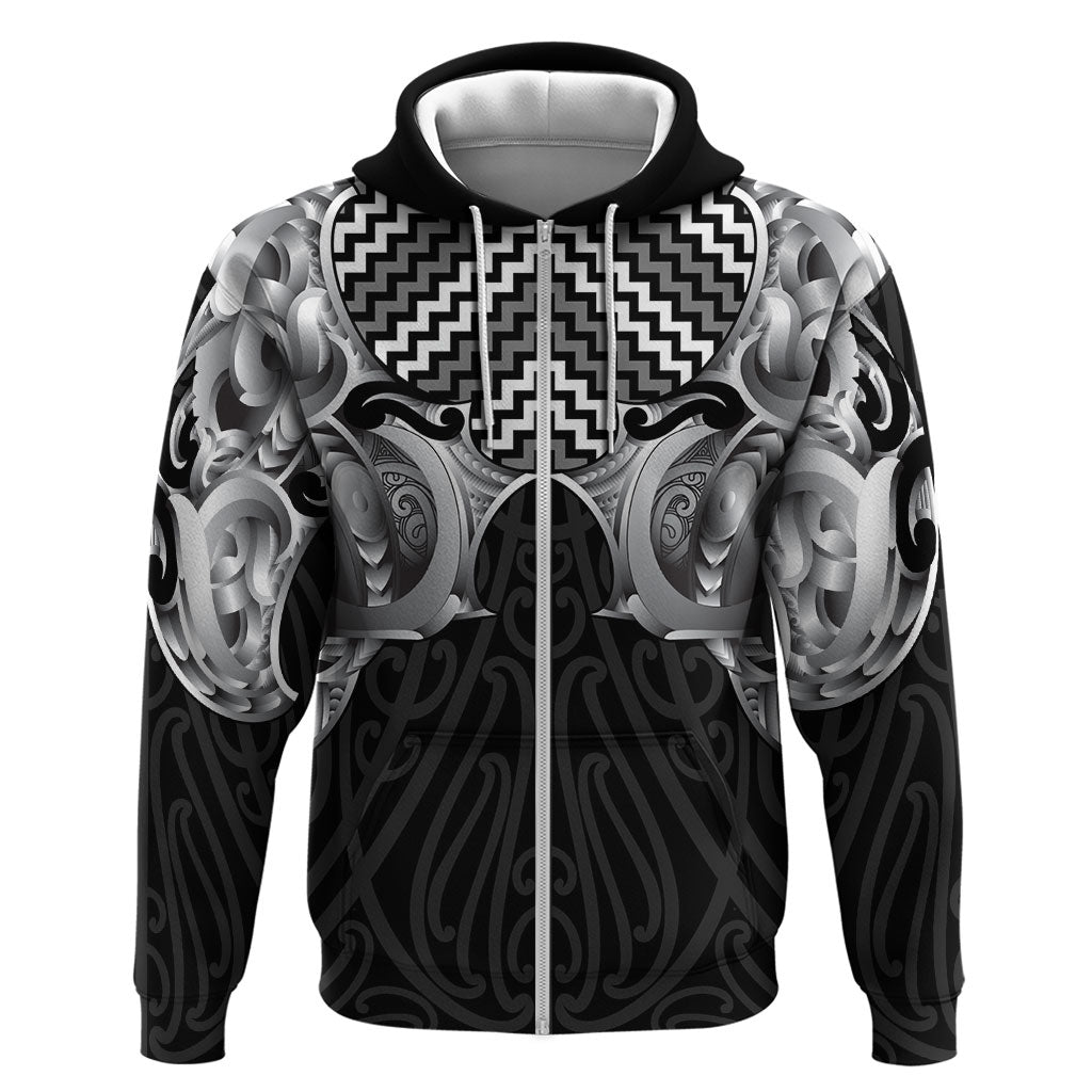 Aotearoa Kowhaiwhai Poutama Black Motif Zip Hoodie
