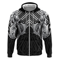 Aotearoa Kowhaiwhai Poutama Black Motif Zip Hoodie