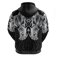 Aotearoa Kowhaiwhai Poutama Black Motif Zip Hoodie