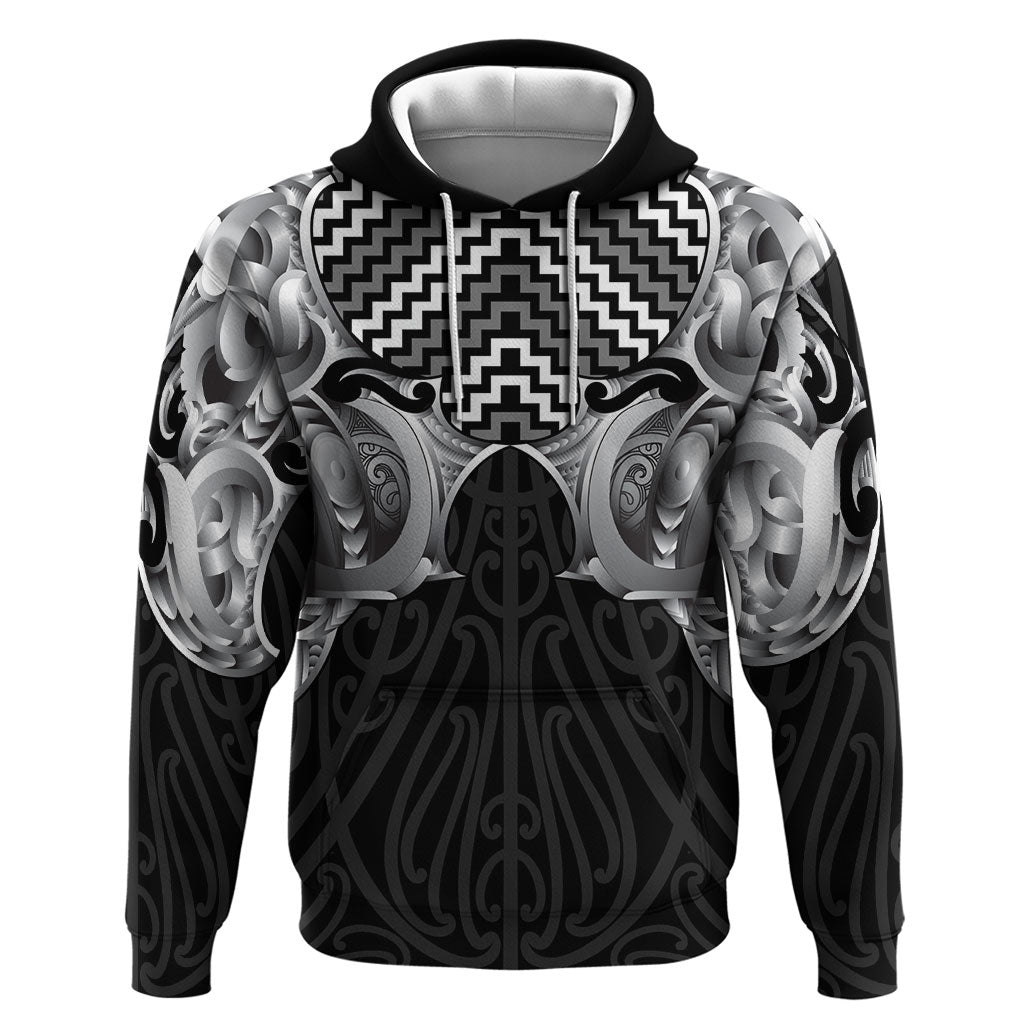 Aotearoa Kowhaiwhai Poutama Black Motif Zip Hoodie