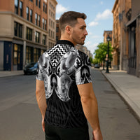 Aotearoa Kowhaiwhai Poutama Black Motif Zipper Polo Shirt