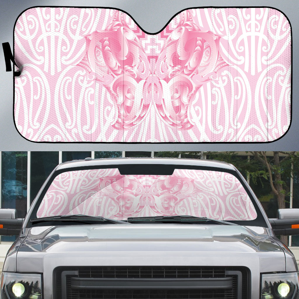 Aotearoa Kowhaiwhai Poutama Pink Motif Auto Sun Shade