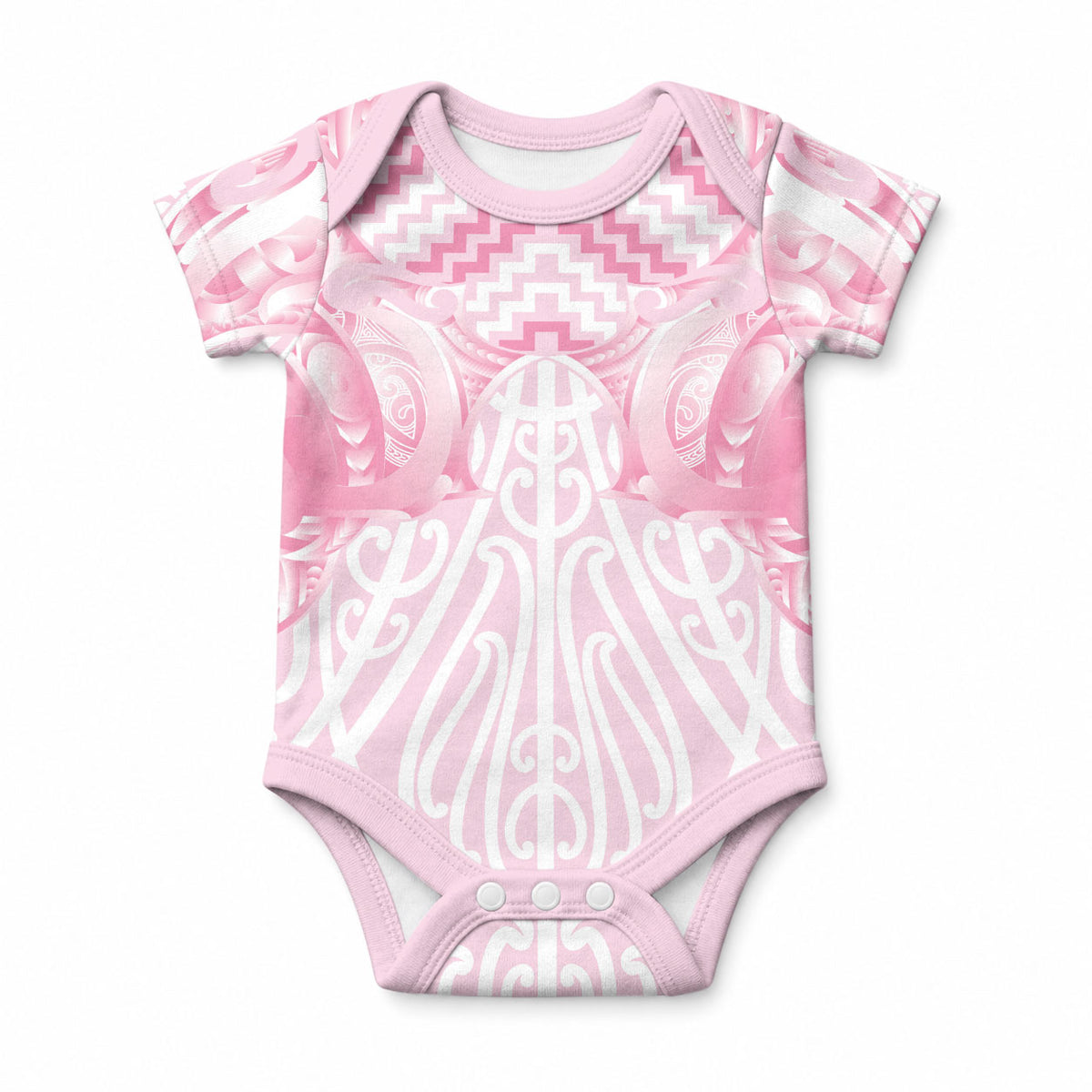 Aotearoa Kowhaiwhai Poutama Pink Motif Baby Onesie LT9 Pink - Polynesian Pride