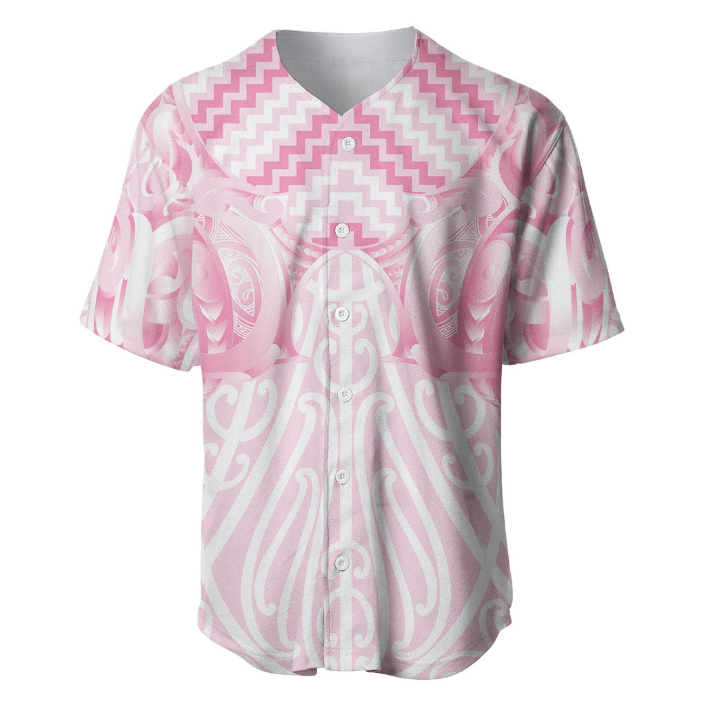 Aotearoa Kowhaiwhai Poutama Pink Motif Baseball Jersey