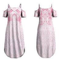 Aotearoa Kowhaiwhai Poutama Pink Motif Couples Matching Summer Maxi Dress and Long Sleeve Button Shirt LT9 - Polynesian Pride