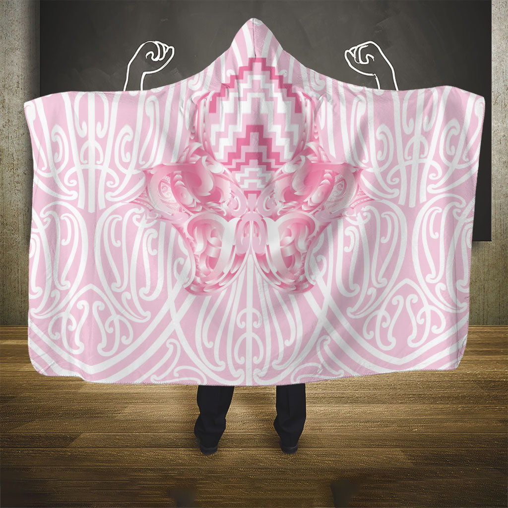 Aotearoa Kowhaiwhai Poutama Pink Motif Hooded Blanket