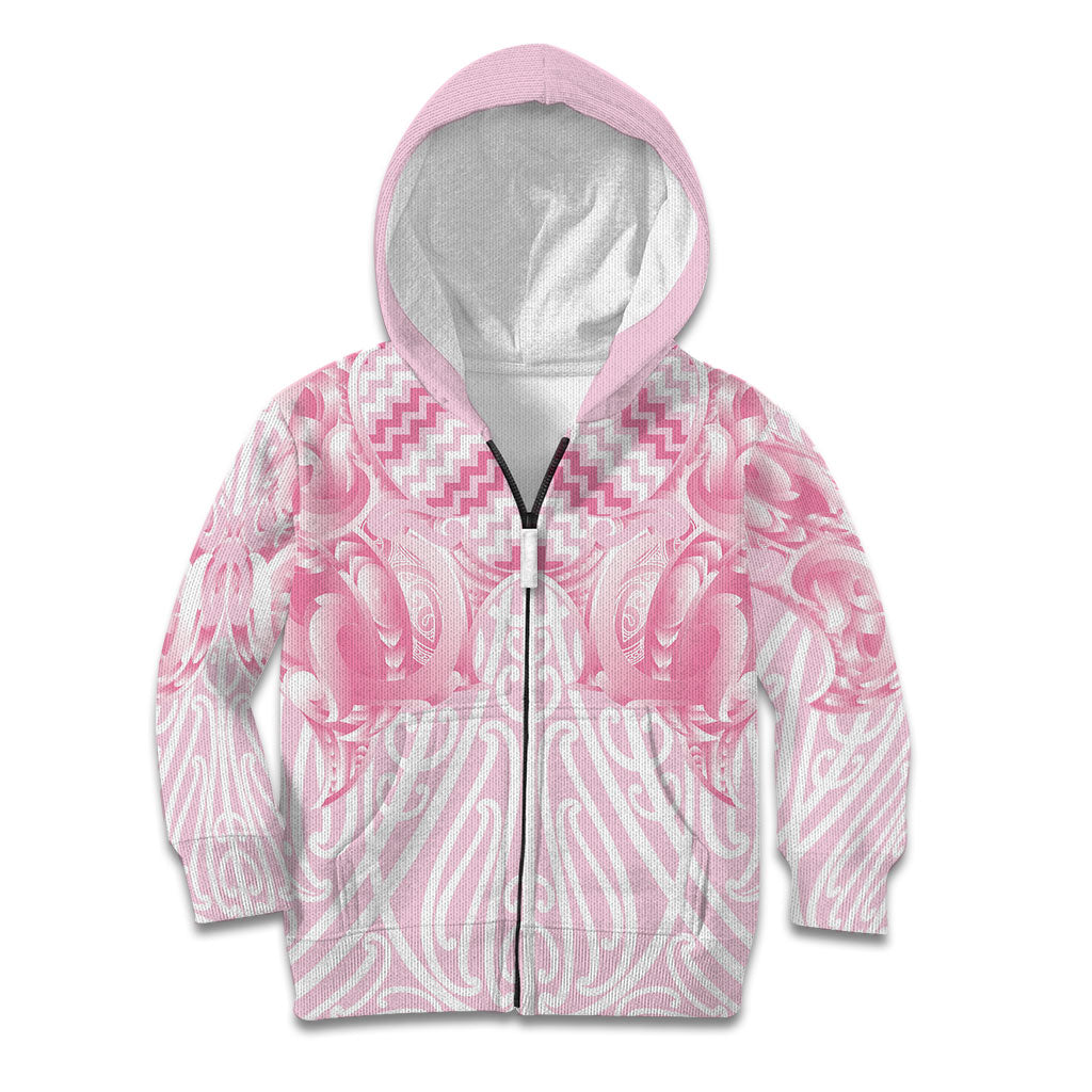 Aotearoa Kowhaiwhai Poutama Pink Motif Kid Hoodie LT9 Zip Hoodie Pink - Polynesian Pride