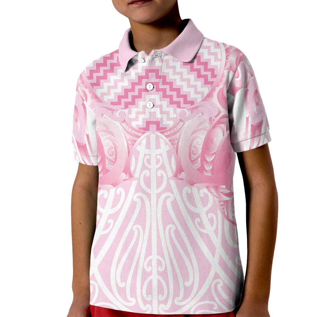 Aotearoa Kowhaiwhai Poutama Pink Motif Kid Polo Shirt LT9 Kid Pink - Polynesian Pride