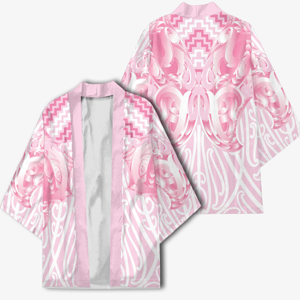 Aotearoa Kowhaiwhai Poutama Pink Motif Kimono