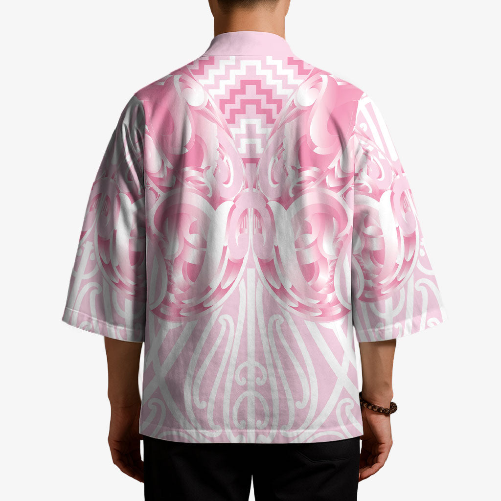 Aotearoa Kowhaiwhai Poutama Pink Motif Kimono
