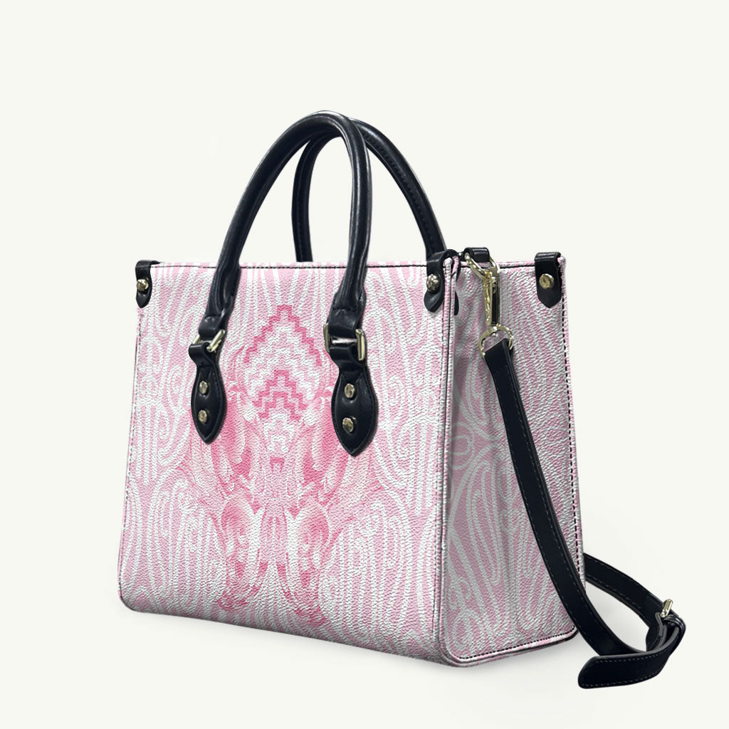 Aotearoa Kowhaiwhai Poutama Pink Motif Leather Bag