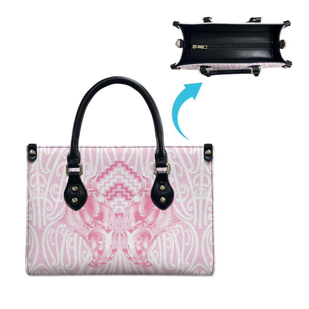 Aotearoa Kowhaiwhai Poutama Pink Motif Leather Bag