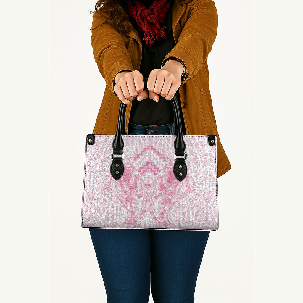 Aotearoa Kowhaiwhai Poutama Pink Motif Leather Bag