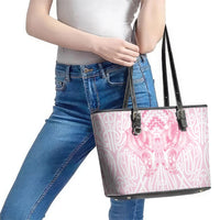 Aotearoa Kowhaiwhai Poutama Pink Motif Leather Tote Bag