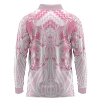 Aotearoa Kowhaiwhai Poutama Pink Motif Long Sleeve Polo Shirt LT9 - Polynesian Pride