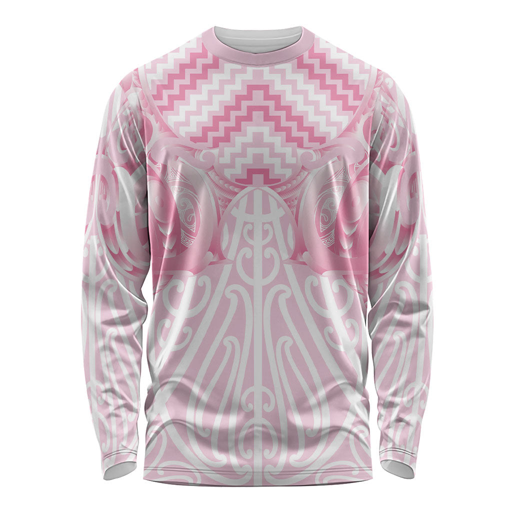 Aotearoa Kowhaiwhai Poutama Pink Motif Long Sleeve Shirt LT9 Unisex Pink - Polynesian Pride