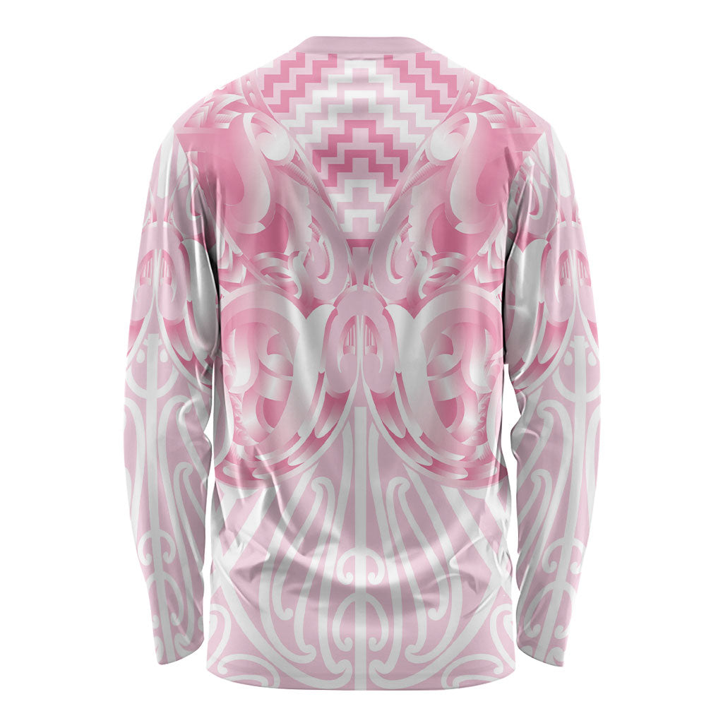 Aotearoa Kowhaiwhai Poutama Pink Motif Long Sleeve Shirt LT9 - Polynesian Pride