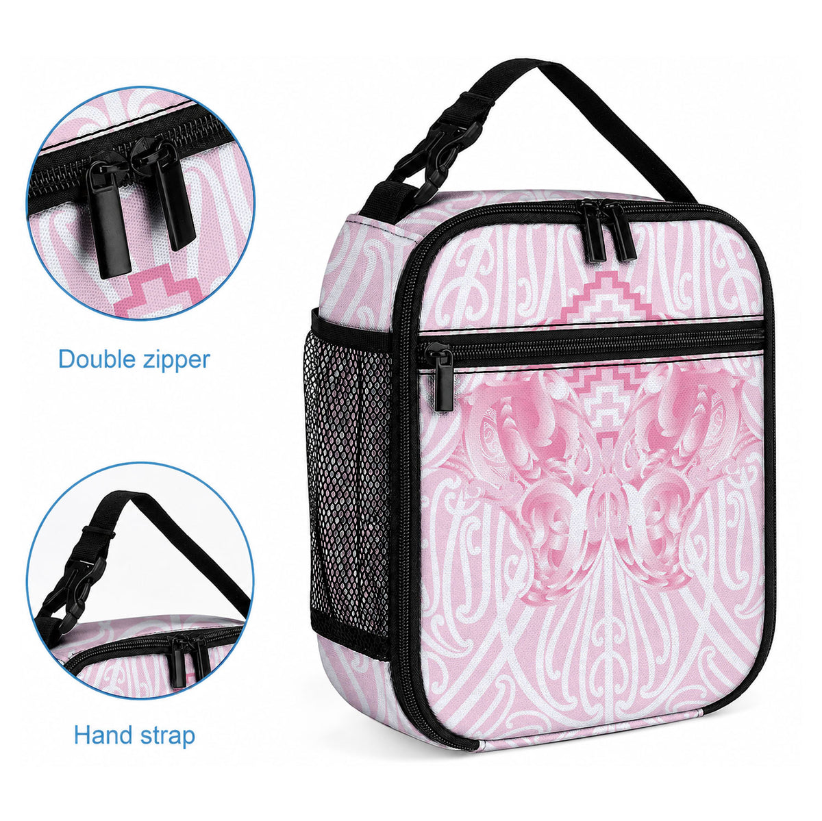 Aotearoa Kowhaiwhai Poutama Pink Motif Lunch Bag