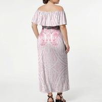 Aotearoa Kowhaiwhai Poutama Pink Motif Off Shoulder Maxi Dress