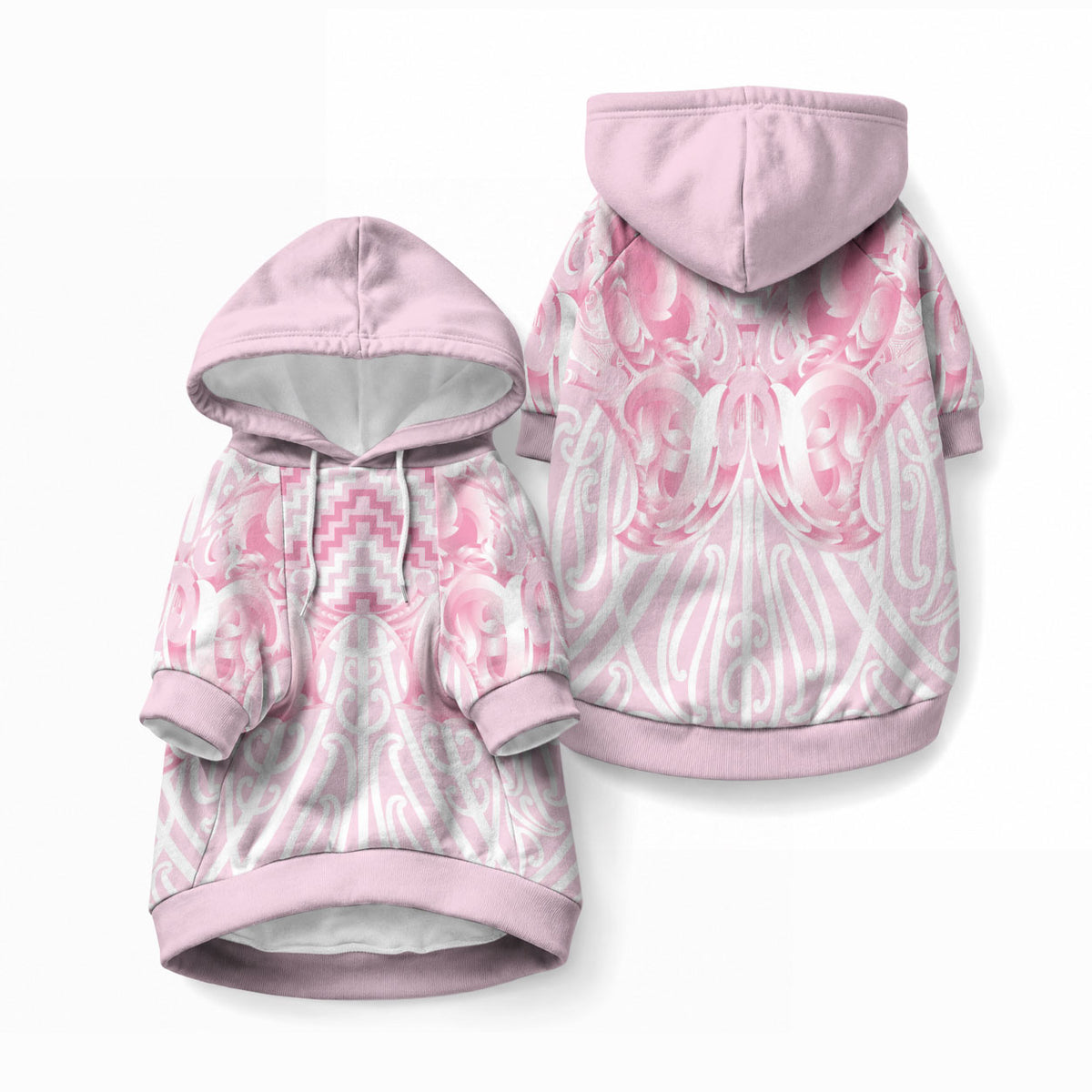 Aotearoa Kowhaiwhai Poutama Pink Motif Pet Hoodie LT9 Pullover Pink - Polynesian Pride