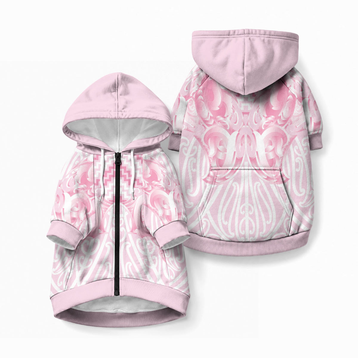 Aotearoa Kowhaiwhai Poutama Pink Motif Pet Hoodie LT9 Zip-up Pink - Polynesian Pride