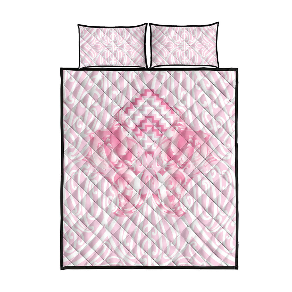 Aotearoa Kowhaiwhai Poutama Pink Motif Quilt Bed Set