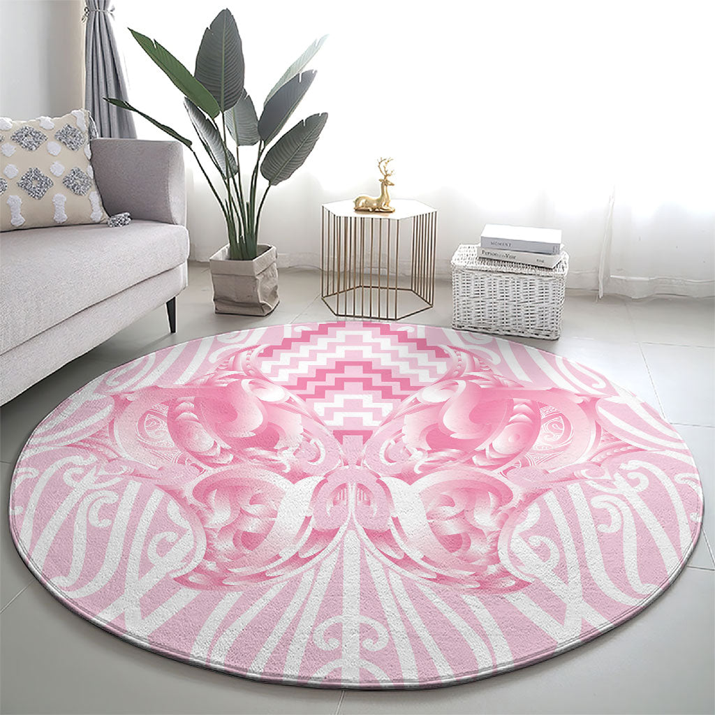Aotearoa Kowhaiwhai Poutama Pink Motif Round Carpet
