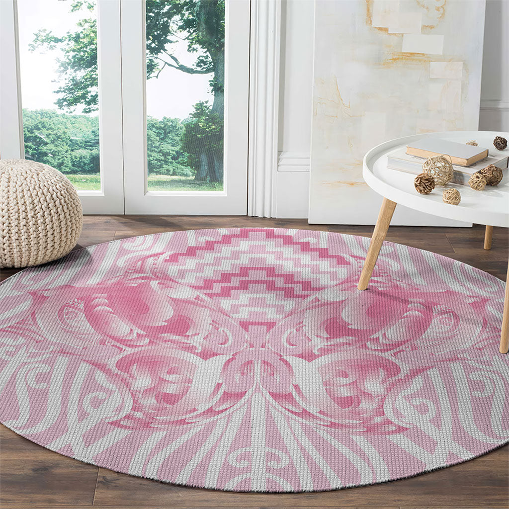Aotearoa Kowhaiwhai Poutama Pink Motif Round Carpet