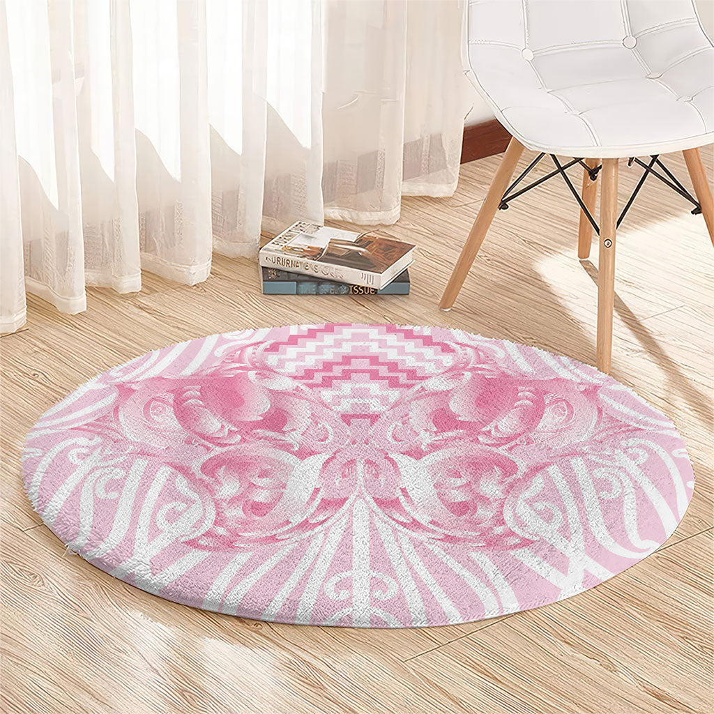 Aotearoa Kowhaiwhai Poutama Pink Motif Round Carpet