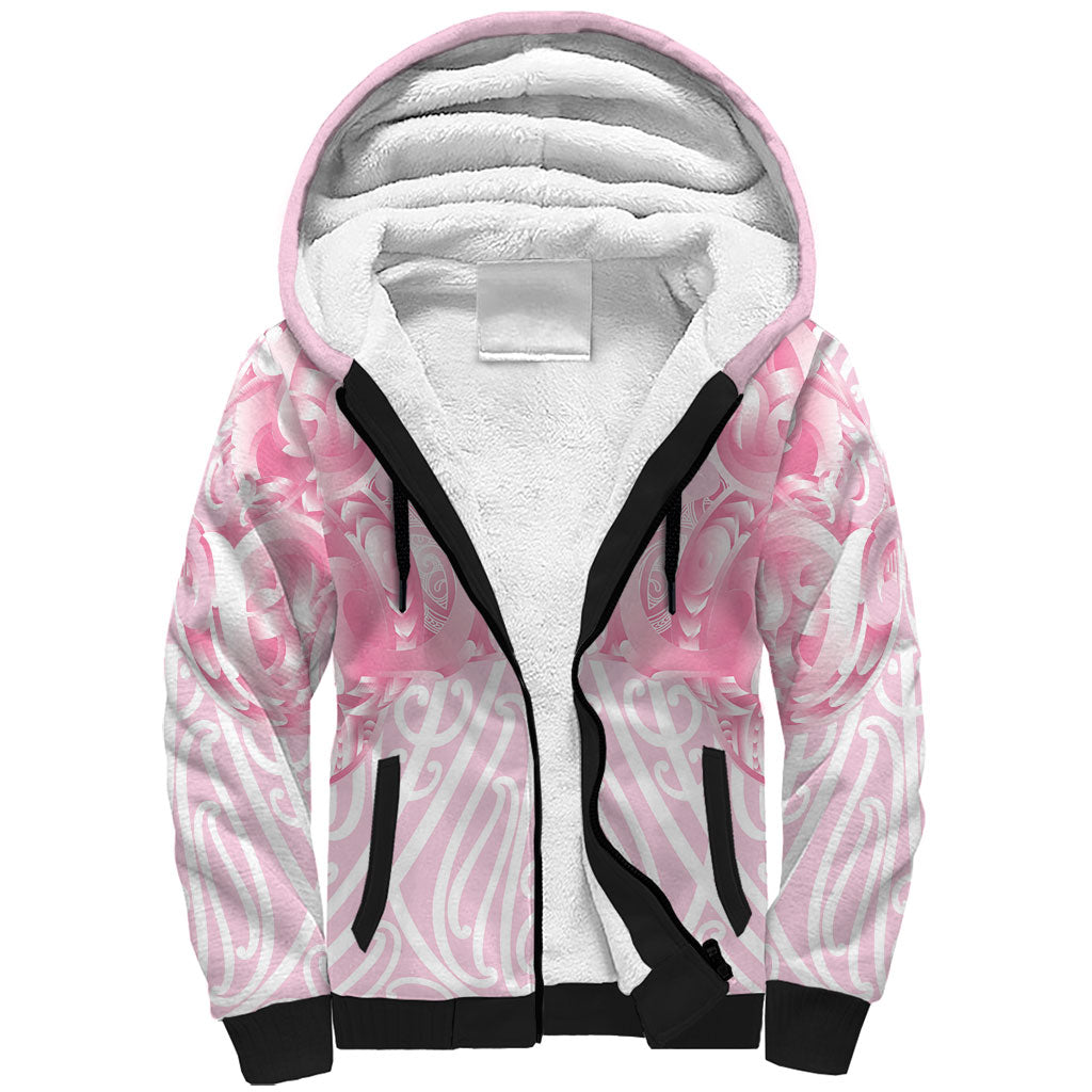 Aotearoa Kowhaiwhai Poutama Pink Motif Sherpa Hoodie LT9 Unisex Pink - Polynesian Pride