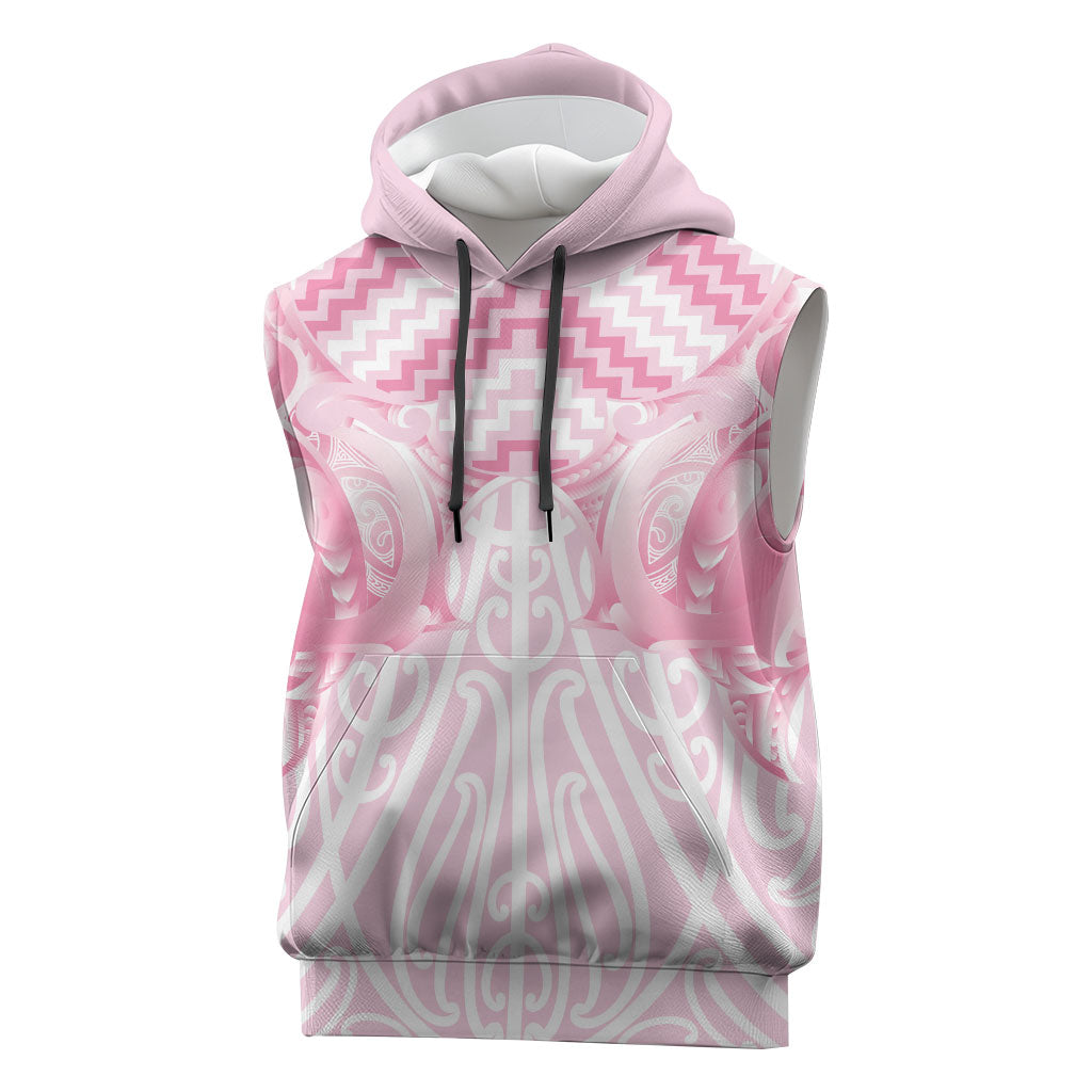 Aotearoa Kowhaiwhai Poutama Pink Motif Sleeveless Hoodie LT9 Pink - Polynesian Pride