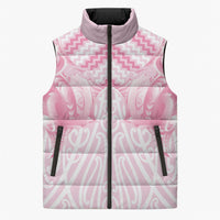 Aotearoa Kowhaiwhai Poutama Pink Motif Sleeveless Puffer Jacket