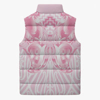 Aotearoa Kowhaiwhai Poutama Pink Motif Sleeveless Puffer Jacket