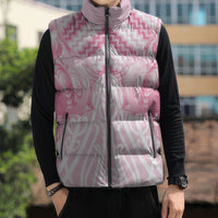 Aotearoa Kowhaiwhai Poutama Pink Motif Sleeveless Puffer Jacket