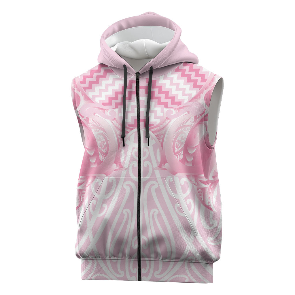 Aotearoa Kowhaiwhai Poutama Pink Motif Sleeveless Zip Hoodie LT9 Pink - Polynesian Pride