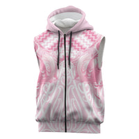 Aotearoa Kowhaiwhai Poutama Pink Motif Sleeveless Zip Hoodie LT9 Pink - Polynesian Pride