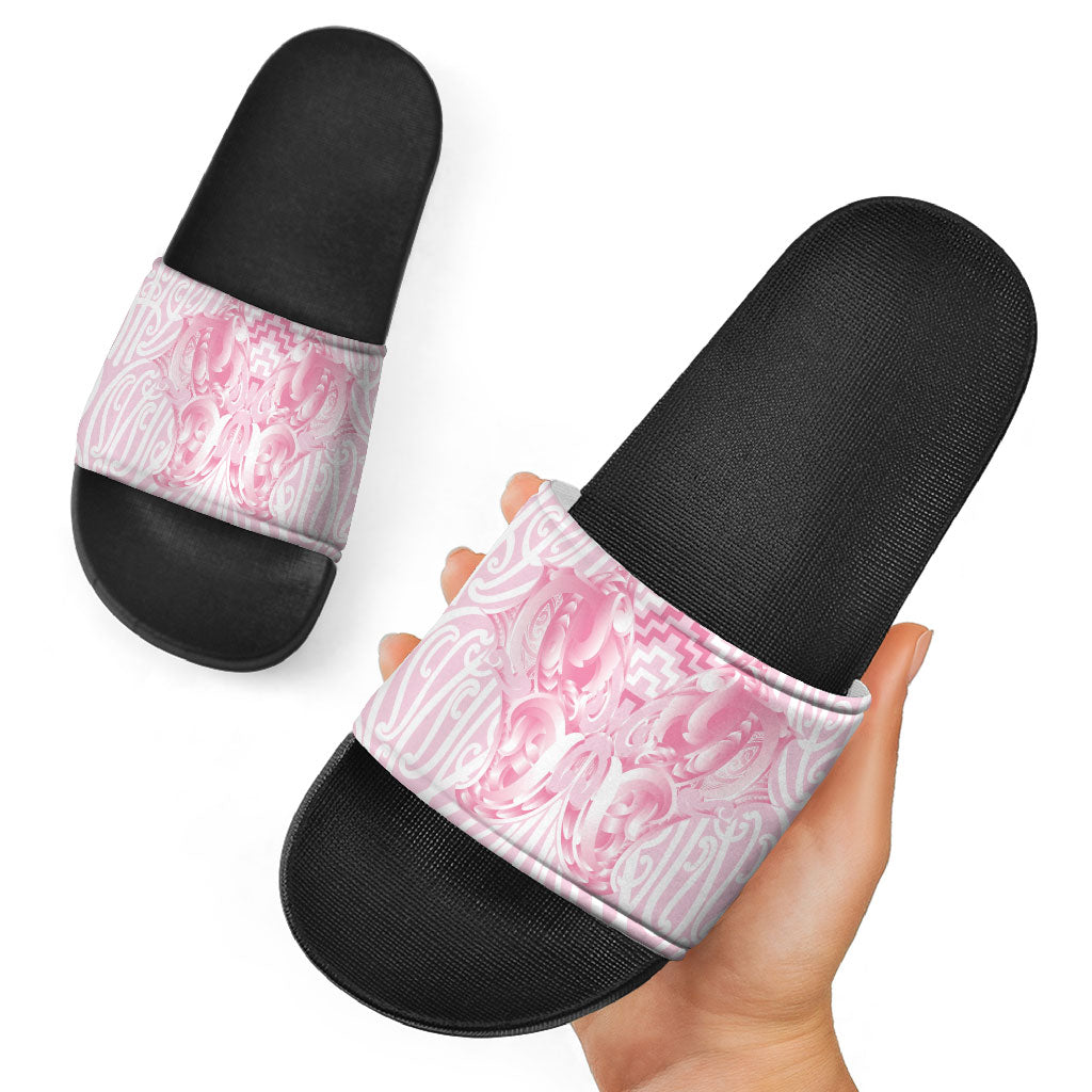 Aotearoa Kowhaiwhai Poutama Pink Motif Slide Sandals