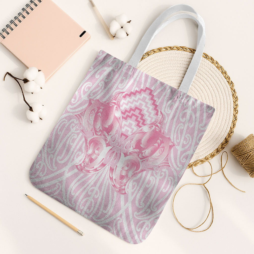 Aotearoa Kowhaiwhai Poutama Pink Motif Tote Bag