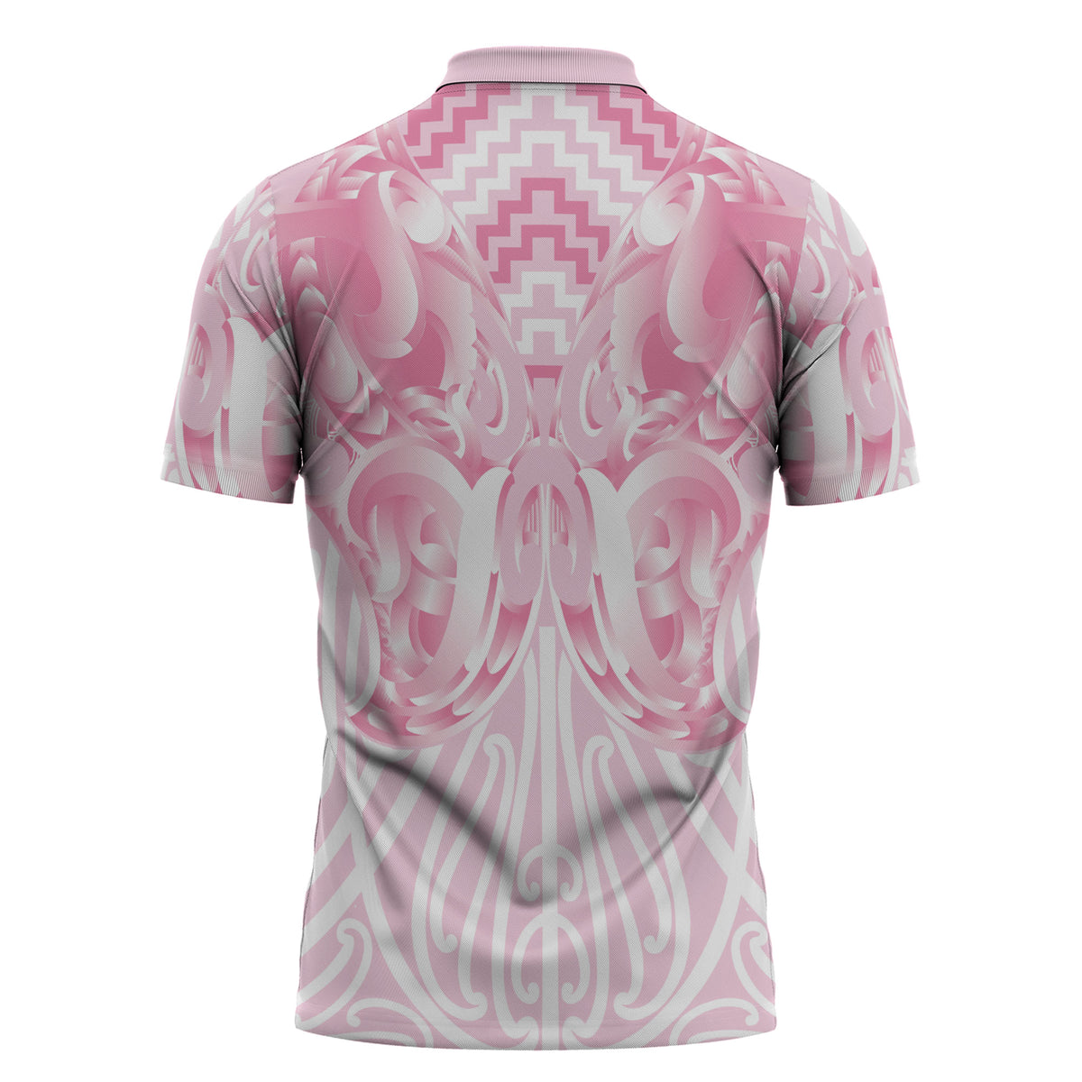 Aotearoa Kowhaiwhai Poutama Pink Motif Zipper Polo Shirt LT9 - Polynesian Pride