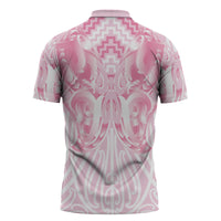Aotearoa Kowhaiwhai Poutama Pink Motif Zipper Polo Shirt LT9 - Polynesian Pride