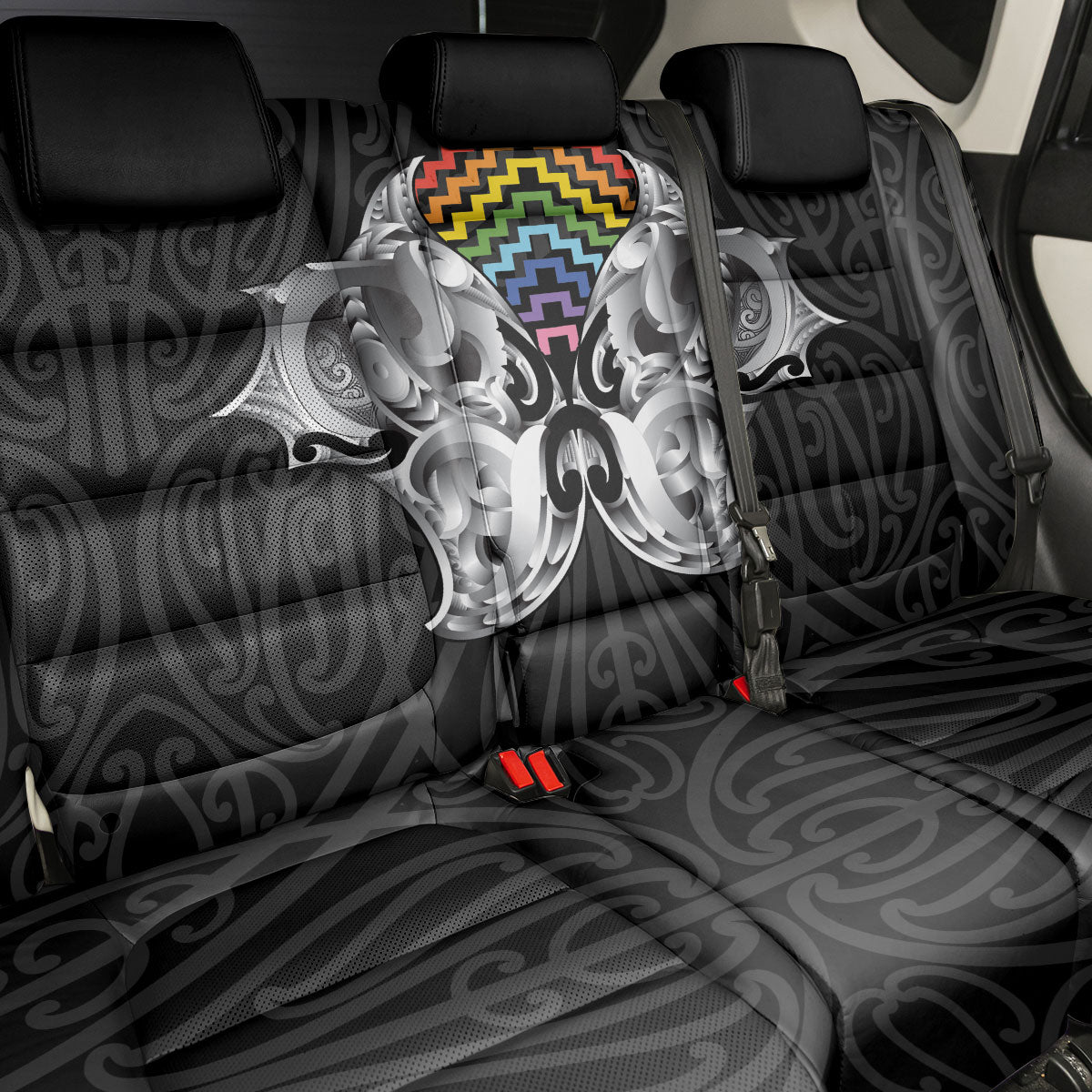 Aotearoa Kowhaiwhai Poutama Rainbow Motif Back Car Seat Cover