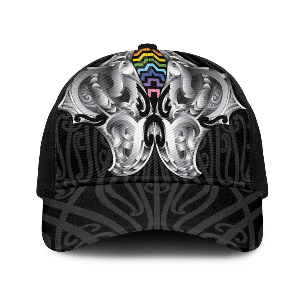 Aotearoa Kowhaiwhai Poutama Rainbow Motif Baseball Net Cap LT9 One Size Black Rainbow - Polynesian Pride