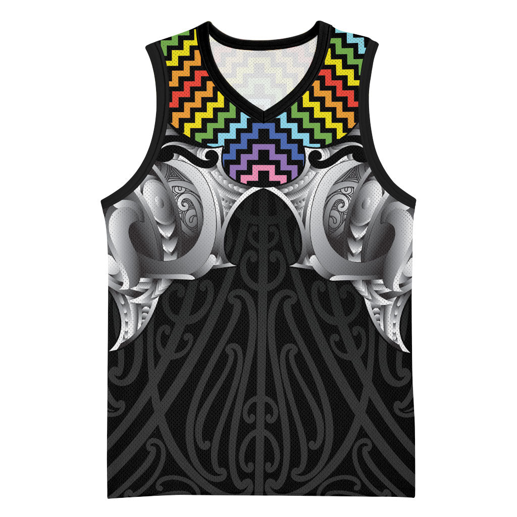 Aotearoa Kowhaiwhai Poutama Rainbow Motif Basketball Jersey
