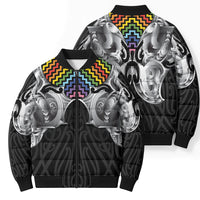 Aotearoa Kowhaiwhai Poutama Rainbow Motif Bomber Puffer Jacket