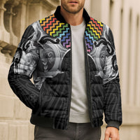 Aotearoa Kowhaiwhai Poutama Rainbow Motif Bomber Puffer Jacket